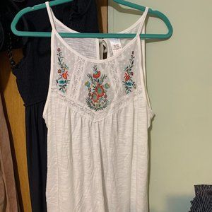 White Embroidered Tank Top